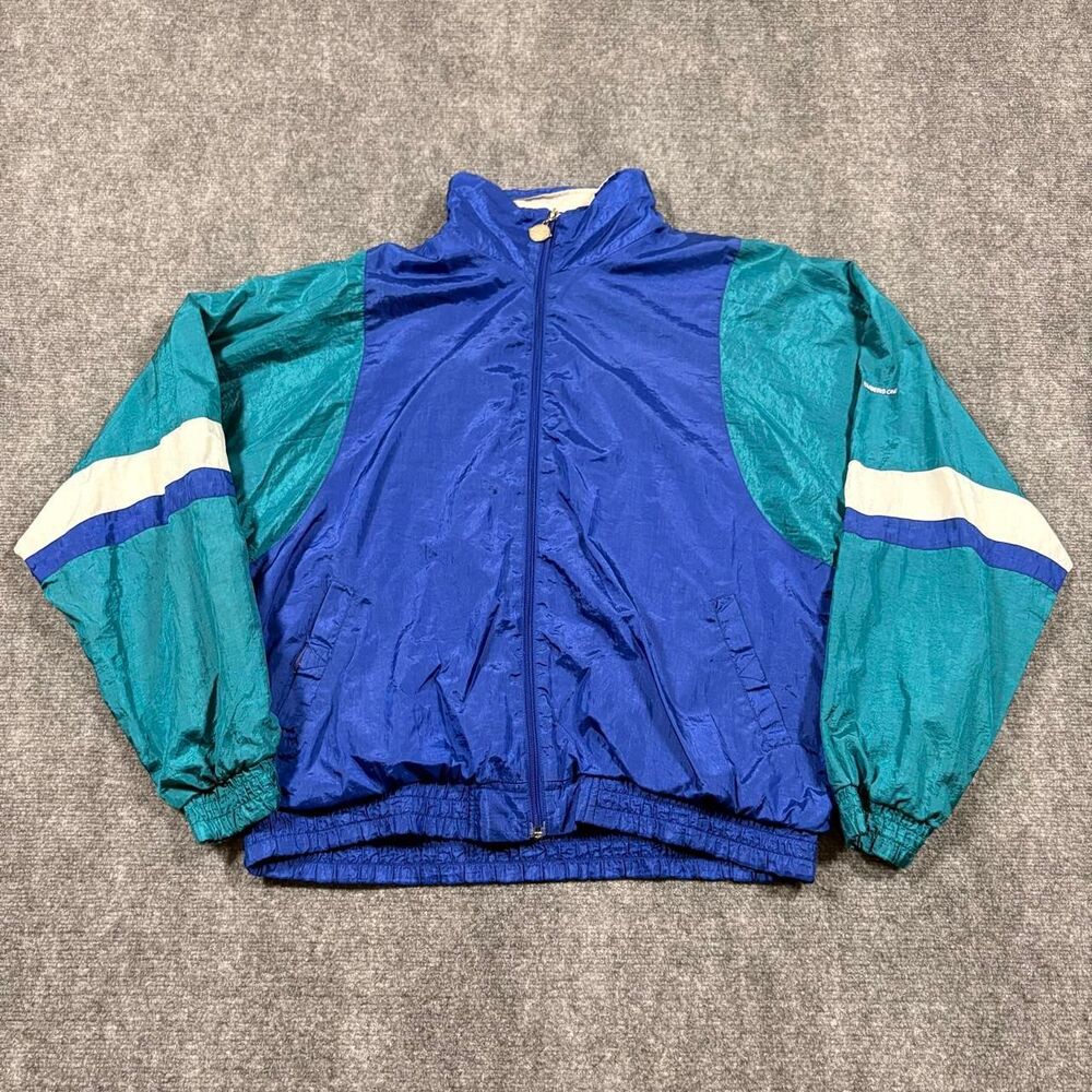 vintage 90s members only colorblock globe zipper windbreaker jacket